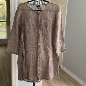 Eileen Fisher Linen Fringed Collar Long Tunic
